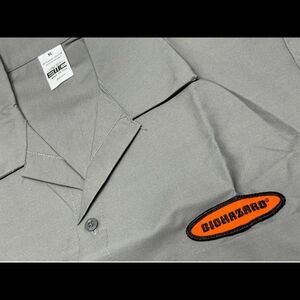 Vintage Biohazard XL Work Shirt Mechanic Hardcore Punk Metal Band Patch Grey New